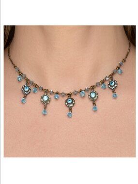 Liz Palacios Vintage-Inspired Necklace | Blue Swarovski Crystals | Antique Gold